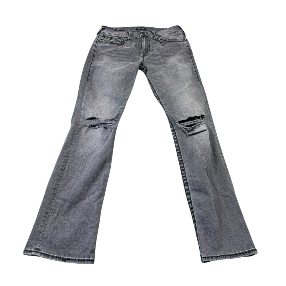 True Religion Ricky Flap Big T Mens Distressed Black Straight Jeans 31x33